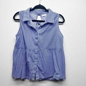Rebellion Womens Pin Striped Coquette Beach Feminine Peplum Cotton Top Sz Large